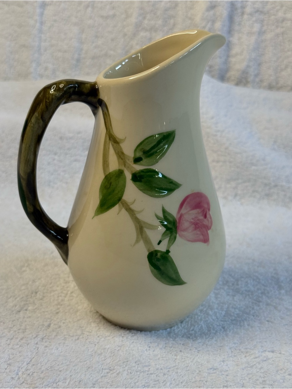 Franciscan Cream Pitcher with Pink Flower and Green Leaves Accent